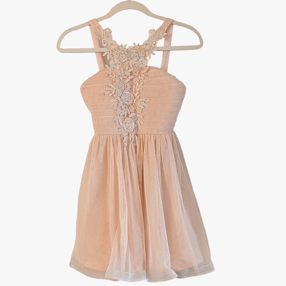 Sequin Hearts Blush Lace Tulle Dress Size 12 Formal Dress